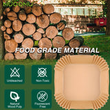 MUOOMU 50/100/150/200 piezas de papel para horno de aire frito cuadrado, papel desechable para hornear, suministros de cocina para el hogar, 5,00 mm de espesor, resistente al agua, papel de pergamino perforado para cocinar de manera saludable, hornear y