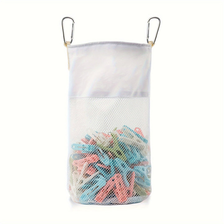 1 Pieza, Bolsa De Almacenamiento De Tela Con Clip De Malla Con Mosquetones, Organizador Colgante De Pared O Armario De Gran Capacidad, Para Suministros De Oficina Y Hogar