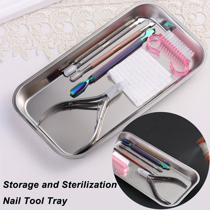 Plato de almacenamiento de desinfección para herramientas de manicura de acero inoxidable cuadrado, adecuado para estudios de tatuaje, salones de uñas DIY BT