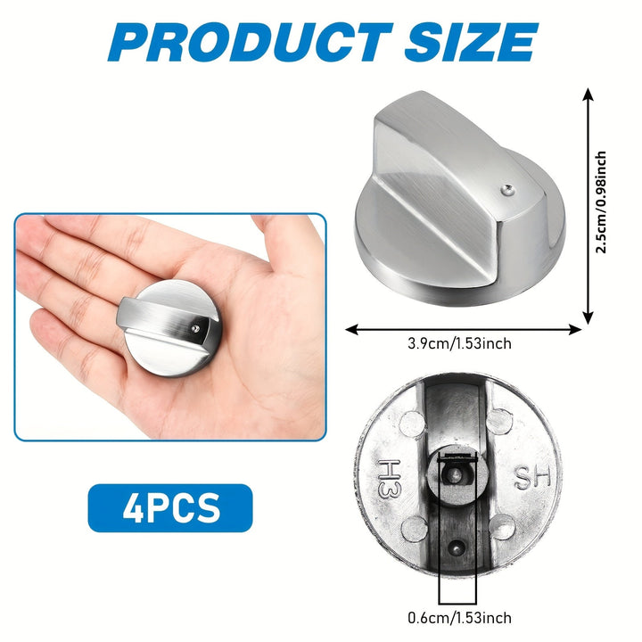 4pcs Perillas de Control de Estufa de Gas, Perillas de Control de Cocción de Metal de 6mm, Adaptadores Plateados para Botones de Interruptor de Superficie de Cocina, Bloqueos de Control de Perillas de Estufa de Gas