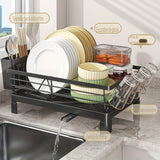 1 pieza de escurridor de platos para cocina: escurridor de platos con escurridero y soporte de utensilios extraíble para fregadero, color negro