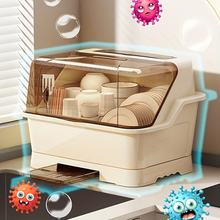 1/2/4 piezas, armario de almacenamiento de cocina anti-polvo que ahorra espacio con tapa - Estante multifuncional para utensilios con tablero de drenaje, adecuado para encimeras y armarios, estante de encimera de cocina