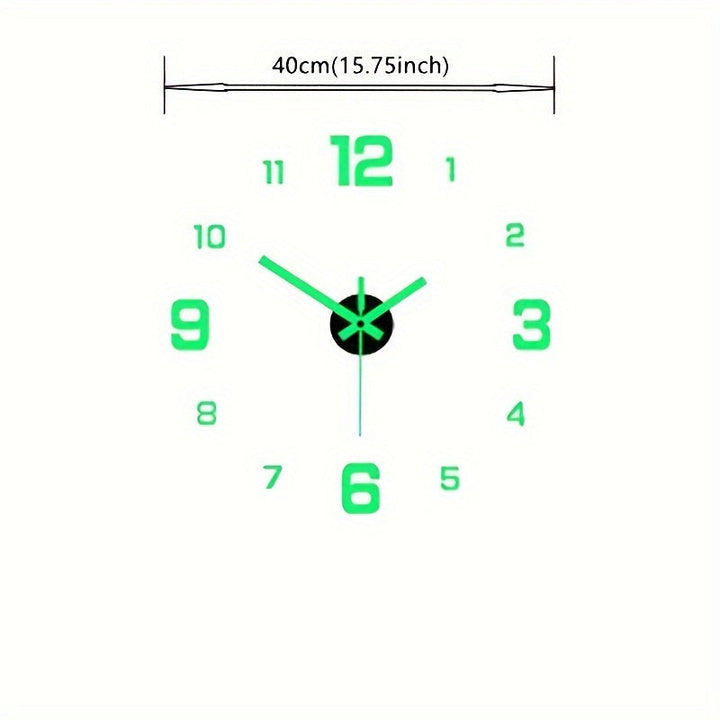 Reloj de Pared Luminoso 3D Grande de 15.7" - Silencioso, Funciona con Pilas, Fácil de Pegar para Decoración de Salón y Dormitorio, Diseño Moderno con Acabado Aceitado