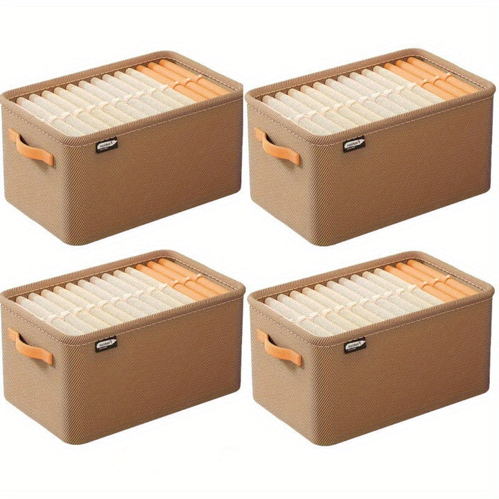 4 piezas de cesta de almacenamiento de tela Boho con asas, organizador multi-funcional apilable para ropa y juguetes, marco grueso duradero, diseño que ahorra espacio para el hogar, dormitorio, armario, estantes.