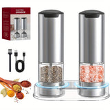 2 piezas/1 pieza, Juego de molinillos de pimienta y sal de acero inoxidable eléctricos