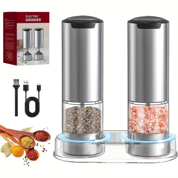 2 piezas/1 pieza, Juego de molinillos de pimienta y sal de acero inoxidable eléctricos