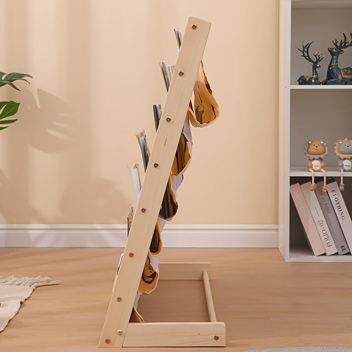 Estante de madera maciza multifuncional - Organizador de almacenamiento de varias capas con soporte de piso, adecuado para libros y suministros de arte, en blanco.