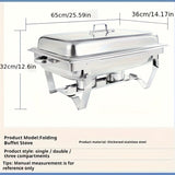 Juego de platos de acero inoxidable aislados con estufa de cena, contenedor de calefacción comercial para hotel, restaurante y banquetes, termo rectangular plateado adecuado para catering, banquetes y fiestas, utensilios para servir.
