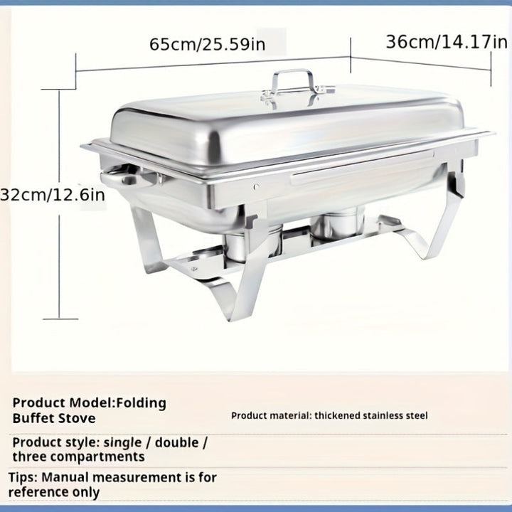 Juego de platos de acero inoxidable aislados con estufa de cena, contenedor de calefacción comercial para hotel, restaurante y banquetes, termo rectangular plateado adecuado para catering, banquetes y fiestas, utensilios para servir.