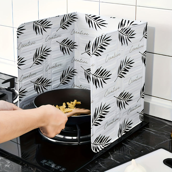 1 pieza de papel de aluminio negro para cocina - Protector de estufa resistente al calor con diseño elegante de hoja de palma, fácil de limpiar, construcción metálica duradera, modernos utensilios de cocina, cubierta de protección para área de cocción