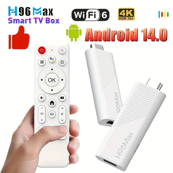 2025 Android 14 H96 MAX TV Stick - 4K@60fps, WiFi 6 y sin varillas 5.0, Asistente de Google Integrado, 2GB RAM 8GB ROM, Doble WiFi, USB 3.0, Control Remoto sin varillas, Reproductor Multimedia HDR 4K para Smart TVs y Dispositivos Android, Diseño Moderno,