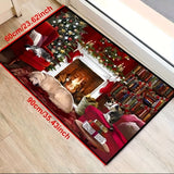 Alfombra de tema navideño lavable con impresión de perro lindo, alfombrilla de fibra de poliéster antideslizante para interior, tapete plano tejido a máquina para sala de estar cocina entrada, decoración navideña para el hogar