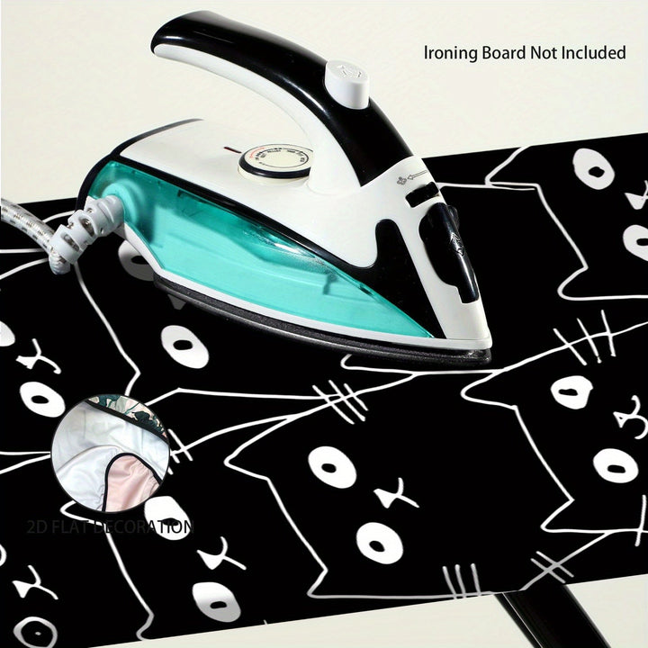 1 Funda de Tabla de Planchar de Alta Resistencia con Diseño de Gato Lindo - Tamaño Completo, Bordes Elásticos y Lavable a Máquina para Accesorios de Lavandería (Tabla no Incluida), 2D Plana