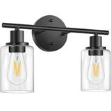 Luz de sconce de baño moderna de negro mate, fijación de pared de hierro fundido semi empotrada, con pantallas de vidrio, control de interruptor, cableado, 110V, sin bombilla incluida para baño