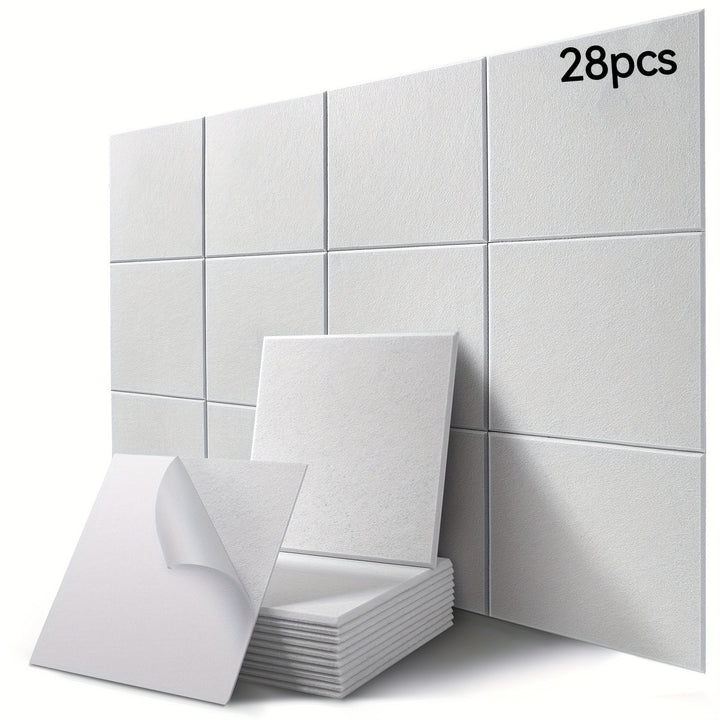 28 piezas de paneles de espuma acústica AUSLET, baldosas de insonorización autoadhesivas, espuma de reducción de ruido blanco, instalación fácil, para estudios de grabación, teatros domésticos y oficinas