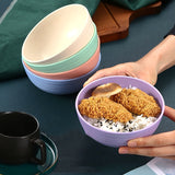 Juego de 4 piezas, Tazones de paja de trigo reutilizables, ovalados de 12 cm, seguros para microondas y resistentes a golpes, para uso en casa y al aire libre, perfectos para sopa, snacks, ensalada, cena, utensilios de cocina, patrón rayado, forma redond