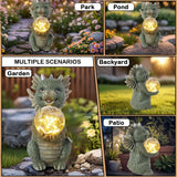 1pc Lámpara de jardín de energía solar, Dragón mono con globo de vidrio, tema de fantasía de resina Decoración al aire libre recargable, batería de níquel, control de interruptor, acabado pintado, para jardín, patio, cesped