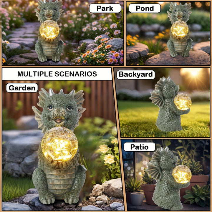 1pc Lámpara de jardín de energía solar, Dragón mono con globo de vidrio, tema de fantasía de resina Decoración al aire libre recargable, batería de níquel, control de interruptor, acabado pintado, para jardín, patio, cesped