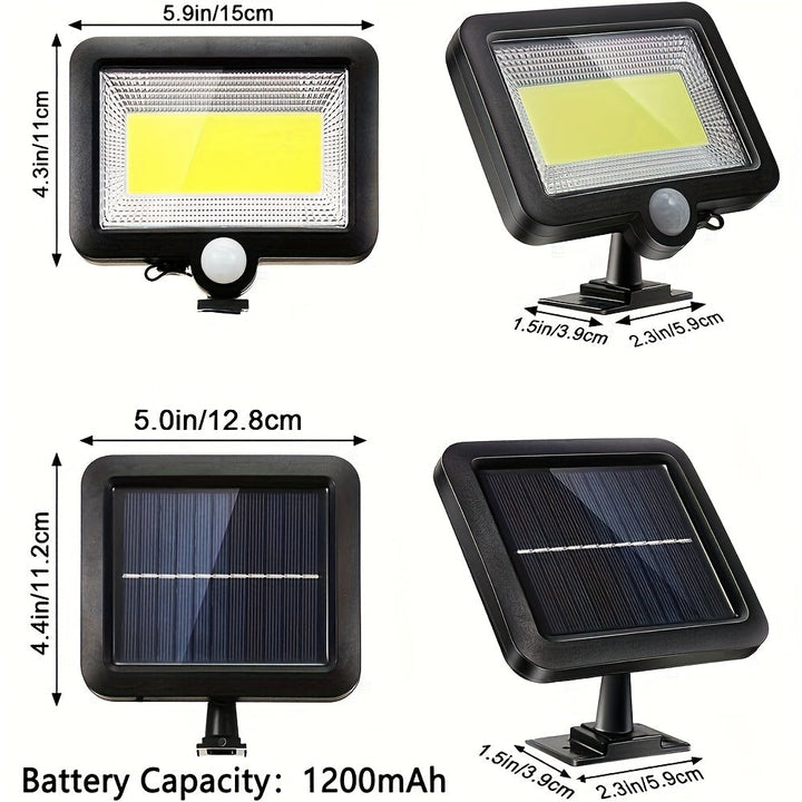 1pc Lámpara de Pared Solar Exterior COB Negra con Función de Detección Corporal, Material Plástico IP44, 3 Modos, Se Enciende Automáticamente en la Oscuridad, Ideal para Patio, Pared Externa, Garaje, Pasillo, etc., Sin Control Remoto
