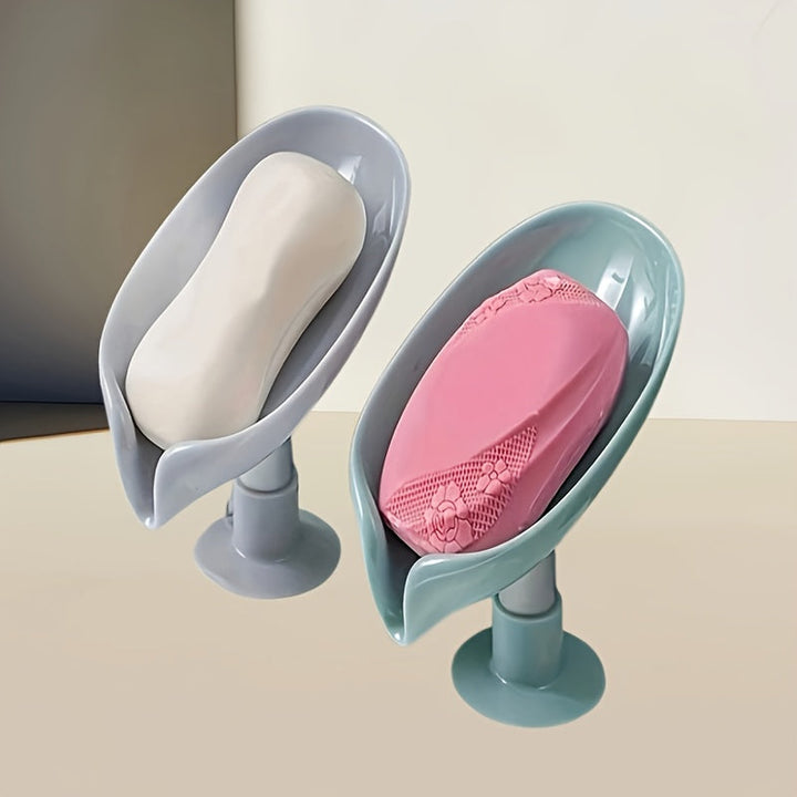 Porta Jabón con Ventosa Sin Taladro - Organizador Ovalado para Baño y Cocina con Compartimentos Dobles, Plato de Plástico Duradero Montado en la Pared para Higiene y Ahorro de Espacio