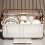 Gabinete de almacenamiento de platos y tazas de plástico para cocina, con estante de drenaje de platos y tazas a prueba de polvo, con tapa y ranura de almacenamiento de vajilla, gabinete multifuncional de almacenamiento de platos y tazas con placa de dre