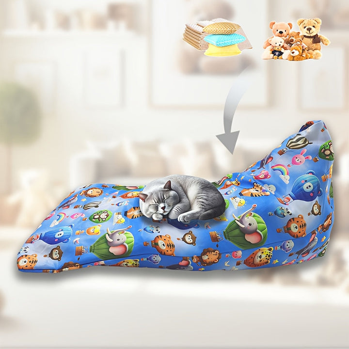 Silla de funda de animal para niños, Almacenamiento de peluches, Poliéster lavable a mano, Bolsa tejida multipropósito con asa resistente y cremallera, Apilable, No necesita electricidad, Ideal para varias habitaciones - Azul