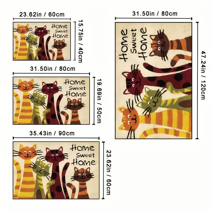 Alfombra de bienvenida con gatos acogedora, 1 unidad – Alfombra de poliéster suave lavable a máquina con divertidos gatos de dibujos animados y texto "HOGAR DULCE HOGAR", ideal para entrada, cocina, sala o decoración de dormitorio