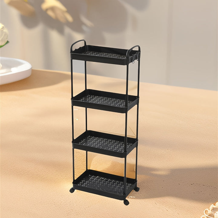 1pc Carrito de Almacenamiento Rodante MIAOCAI Negro/Beige - Organizador Multiusos de 3 Niveles con Ruedas para Movilidad Fácil - Perfecto para Artículos de Baño, Cocina, Sala de Estar - Almacena Libros, Cosméticos, Artículos de Aseo, Toallas, Estante de