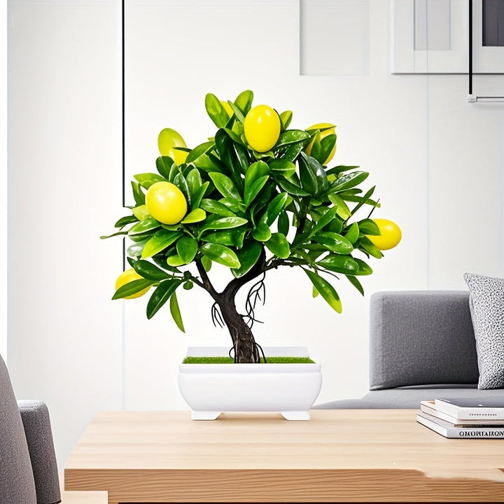 1 árbol de limón simulado con macetas blancas, forma realista. Ideal para decoración interior y exterior, embellece la sala, estudio o dormitorio, crea un ambiente fresco y natural