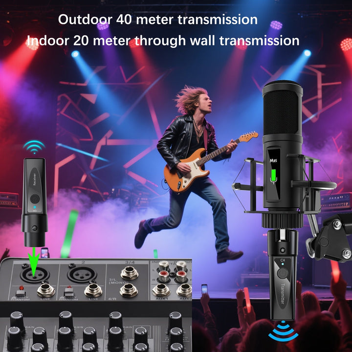 Transmisor y Receptor de Micrófono sin varillas 2.4Ghz, Sistema XLR, Adaptador Recargable para Mezcladora de Audio, Micrófono Dinámico