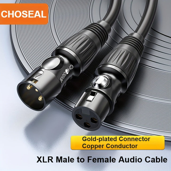 Cable de extensión XLR chapado en oro de CHOSEAL - Cable de audio de 3 pines masculino a femenino con protección de papel aluminio y blindaje trenzado, carcasa de aleación para mezclador de micrófono y amplificador, equipo de audio profesional | Cable de
