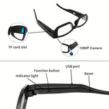 1 par de gafas inteligentes, 1080P alta definición, gafas de video para deportes al aire libre, gafas de foto portátiles, ideales para ciclismo, grabación de conferencias, etc., con tarjeta de memoria de 32G/64GB.