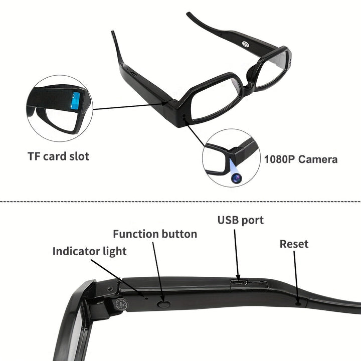 1 par de gafas inteligentes, 1080P alta definición, gafas de video para deportes al aire libre, gafas de foto portátiles, ideales para ciclismo, grabación de conferencias, etc., con tarjeta de memoria de 32G/64GB.