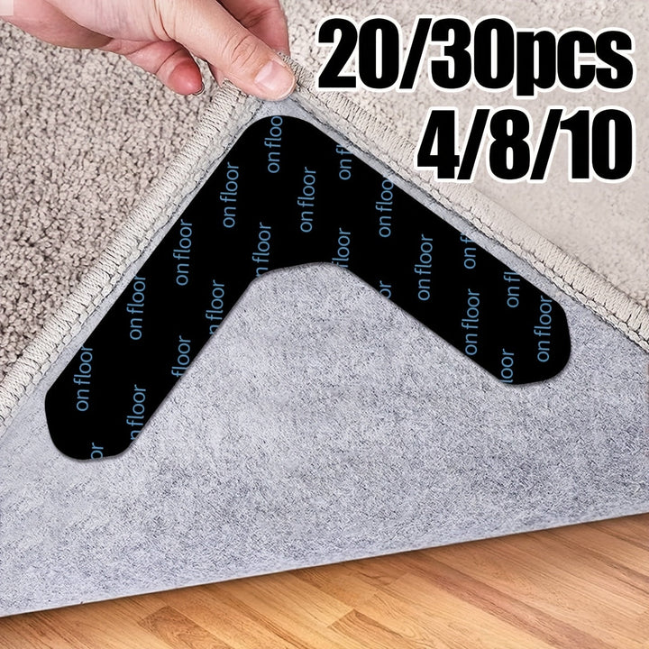 Sujetadores de alfombra con súper adherencia, cinta antideslizante para alfombras que evita que se enrollen, mantiene tu alfombra en su lugar y aplana las esquinas, lavable y removible de doble cara, sujetador de esquinas para evitar que se enrollen