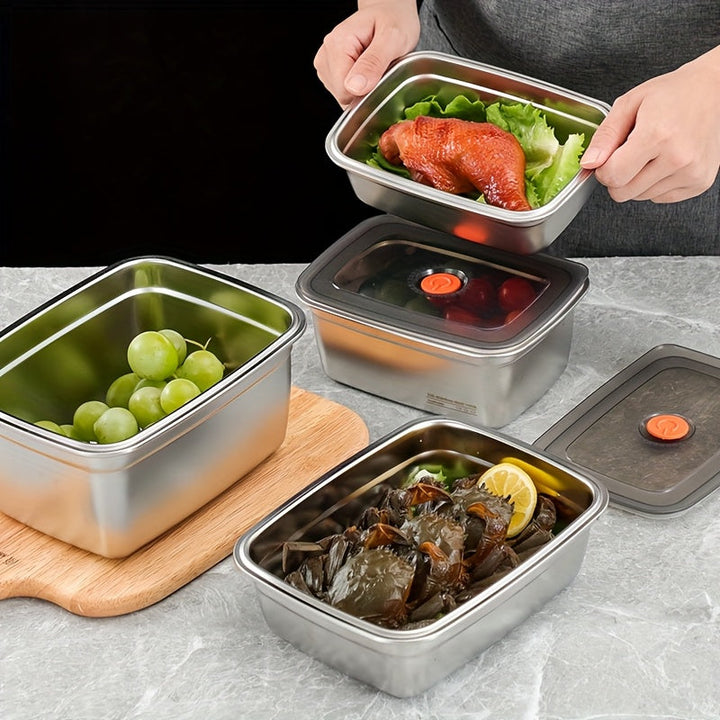 Juego de 3 Recipientes Herméticos para Alimentos de Acero Inoxidable 1500ml - Cajas Apilables y Seguras en Lavavajillas, Resistente a la Corrosión, Ideal para Cocina, Grado Alimenticio