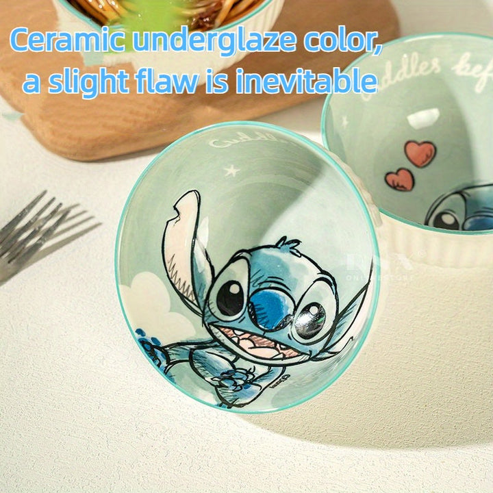 4 piezas de tazas de arroz de cerámica Stitch 11,8 onzas, tazón pequeño de fideos, regalo, tazones de servicio de vajilla de cocina con diseño para cereales, sopas, postres, snacks, frutas, ensaladas