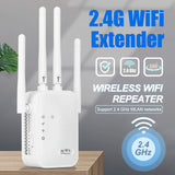 Amplificador de señal de WiFi, compatible con WIFI6, equipado con puerto Ethernet, con 4 antenas para cobertura de 360°, alcanzable hasta 11,000 pies cuadrados, adecuado para dispositivos de más de 35 pies cuadrados, haz clic para configurar el repetidor