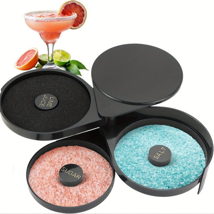 Juego de herramientas para bartender de 3 niveles con recipientes de plástico para sal y azúcar, organizador multiusos para margaritas y cócteles, accesorios duraderos para bares, esenciales para mixología profesional y entretenimiento en casa, diseño el