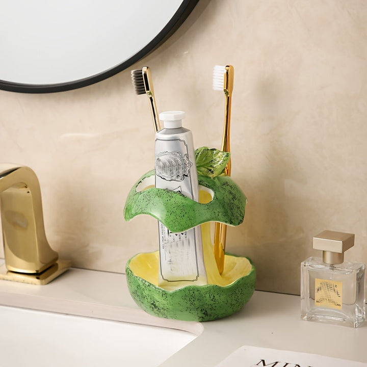 1pc estante de cerámica en forma de manzana para pasta dental y cepillo, reutilizable, ideal para tocador del baño, disponible en dos estilos y colores, decoración navideña o de Halloween