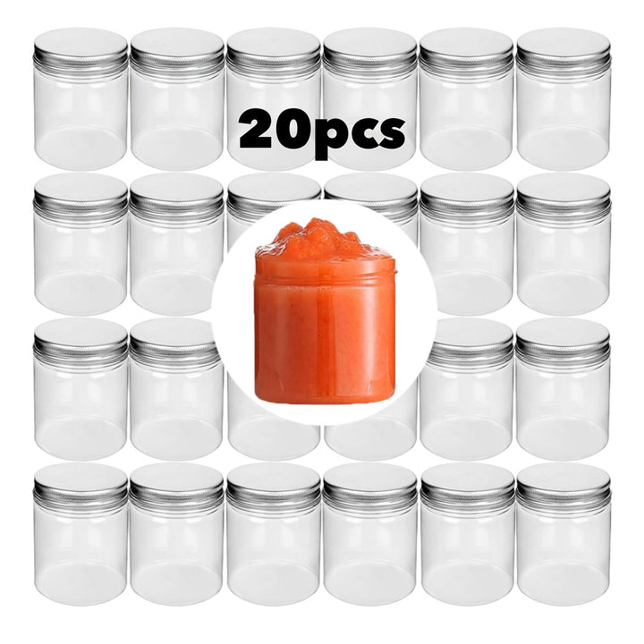 Paquete de 20 Contenedores Pequeños de Plástico con Tapas, 4 Onzas (aproximadamente 110g), Recipiente para Almacenamiento de Alimentos de Boca Ancha, Contenedores Vacíos Rellenables para Frutas Secas, Nueces, Miel y Condimentos
