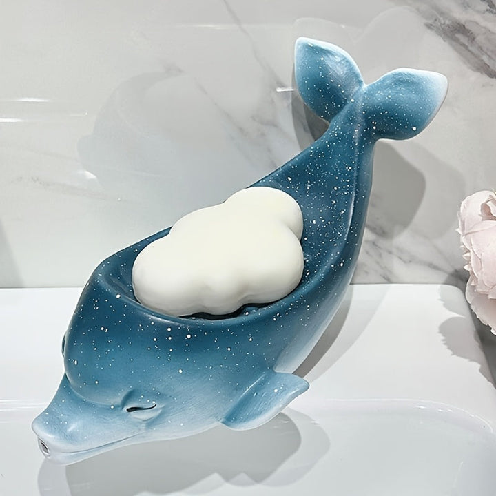1pc Estrella Creativa Cielo de Cerámica Jabonera en forma de delfín, Soporte de jabón con drenaje en forma de pez para uso en el hogar