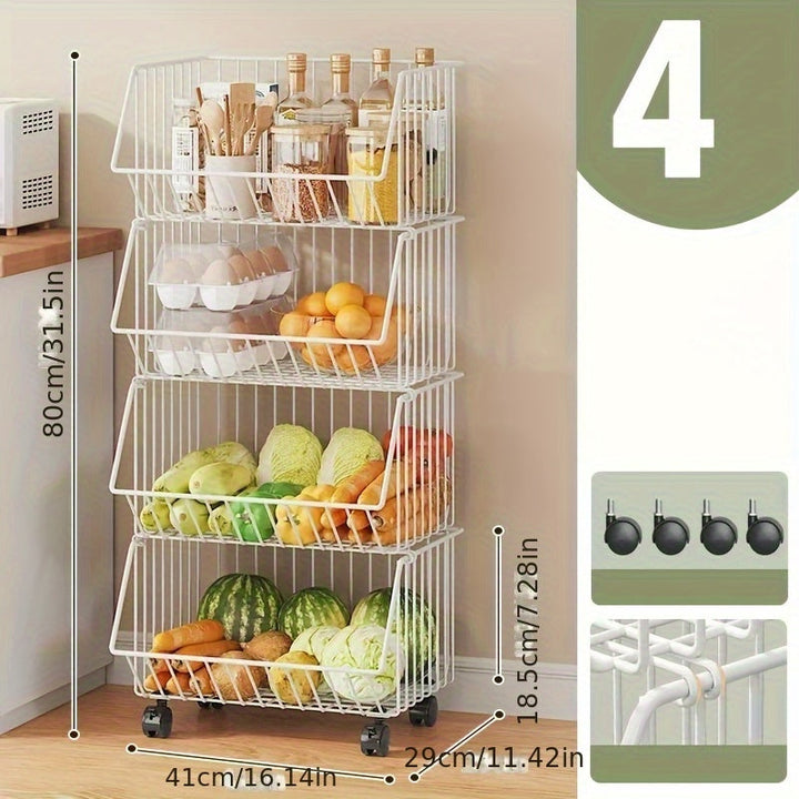 Carrito de almacenamiento metálico de varios niveles NLDD - Organizador de pie sin perforación con 3 estantes, 2 cajones y 2 bolsillos para cocina, baño o despensa - Organizador de mostrador que ahorra espacio para frascos, latas, utensilios, carrito de