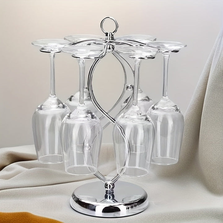 Soporte elegante para copas de vino invertidas, estante de metal para copas de pie con diseño decorativo en espiral, organizador de gabinete de vino que ahorra espacio para el hogar - Alberga 6 copas, rac de vino