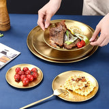 6 platos de acero inoxidable, plato dorado para ensaladas, plato para BBQ coreana, plato principal occidental, plato para bocadillos y postres, ideal para restaurantes y uso en casa, bandeja multifuncional para snacks y plato para huesos