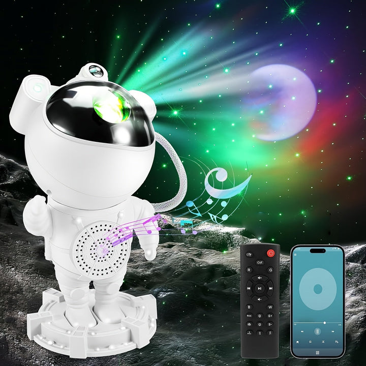 1 Proyector de Galaxia Astronauta con Luz Nocturna LED, Lámpara de Nebulosa y Altavoz Inalámbrico - Carga USB, Ajuste de Brillo Remoto, Tiempo de Sueño con Ruido Blanco, Ideal para Sala de Juegos, Decoración de Cine en Casa, Fiestas Temáticas de Hallowee