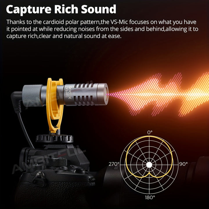 Micrófono universal para video GODOX VS-Mic con cuerpo de aleación de aluminio, conector de 3.5 mm, modo de alimentación USB, para iPhone, teléfonos Android, cámaras DSLR - Micrófono para grabación y transmisión, equipo de grabación para transmisiones |