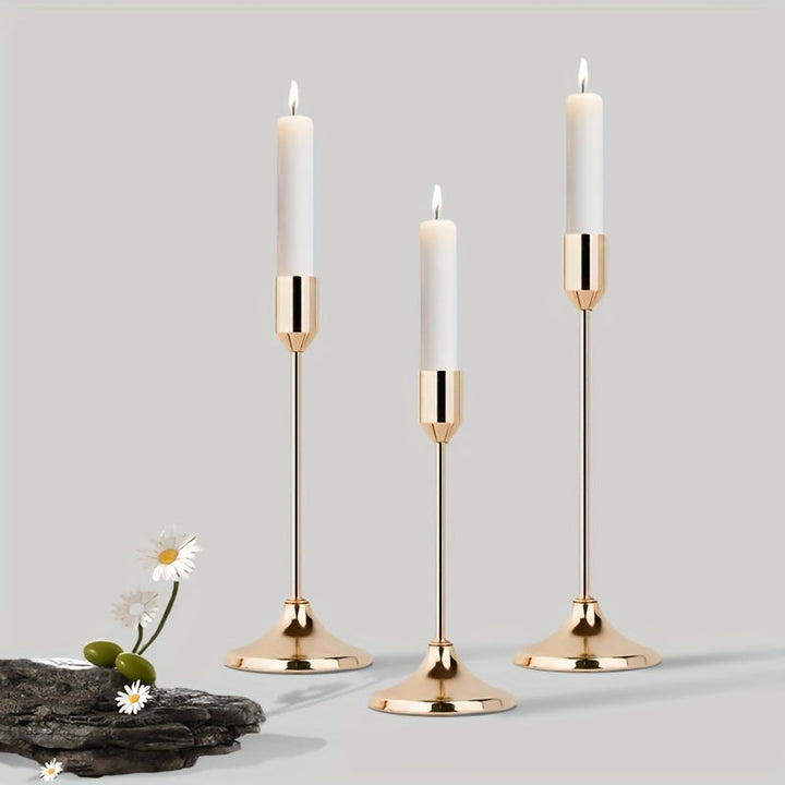 3 piezas de elegantes candelabros de metal, acabado dorado y oro rosa, decoración multiocasión para mesa festiva - Perfecto para Navidad, Halloween, Pascua, Hanukkah, Acción de Gracias, bodas, banquetes, fiestas, decoración del hogar y hoteles, duradero,