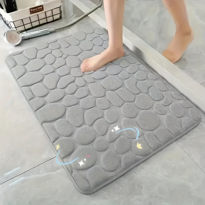 Tapete de baño de espuma de memoria extra suave, tapete antideslizante para baño, patrón de guijarros - Secado rápido, antideslizante, lavable en máquina - Decoración de baño perfecta con ducha