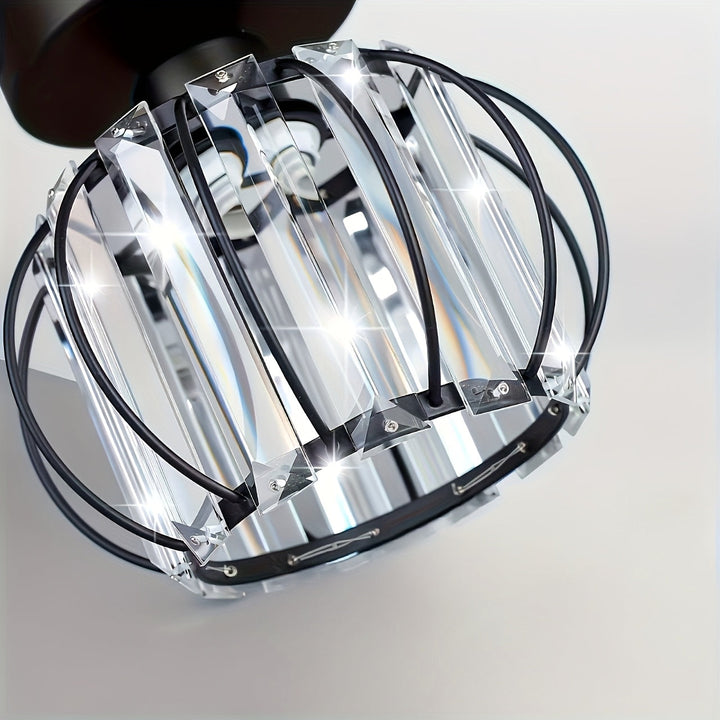 1 Lámpara de Techo Semi-Encajada Pequeña con Cristales, Luz de Jaula Metálica Estilo Granja para Iluminación Interior en Salón Pasillo Baño Entrada Cocina, Bombilla E26 No Incluida