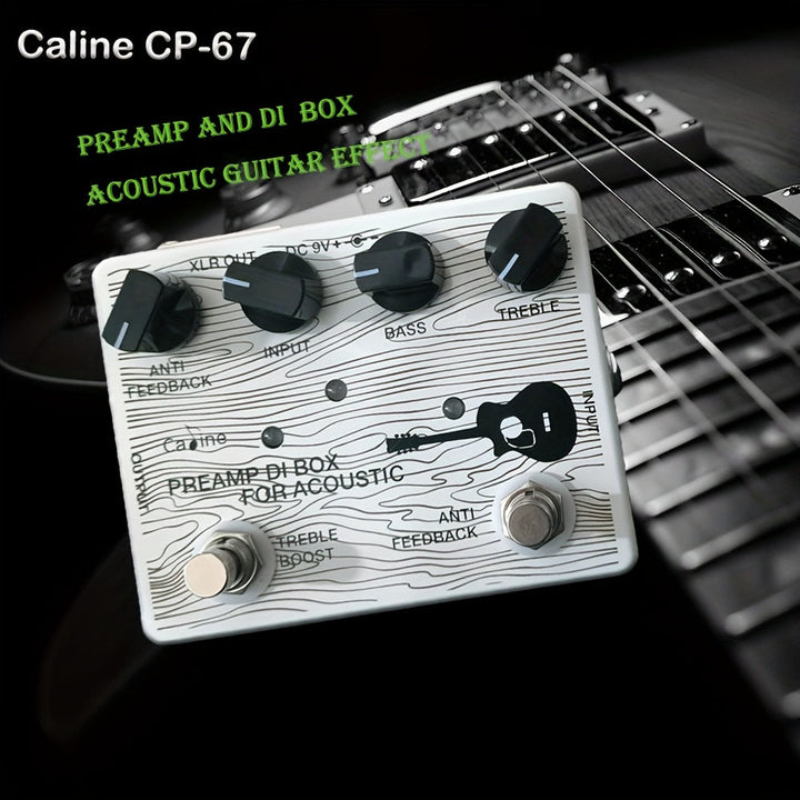 CALINE CP-67 Preamplificador y caja DI para guitarra acústica - Aleación de aluminio, 4 palancas, 6 efectos, para una mejor calidad de sonido, accesorio para guitarra